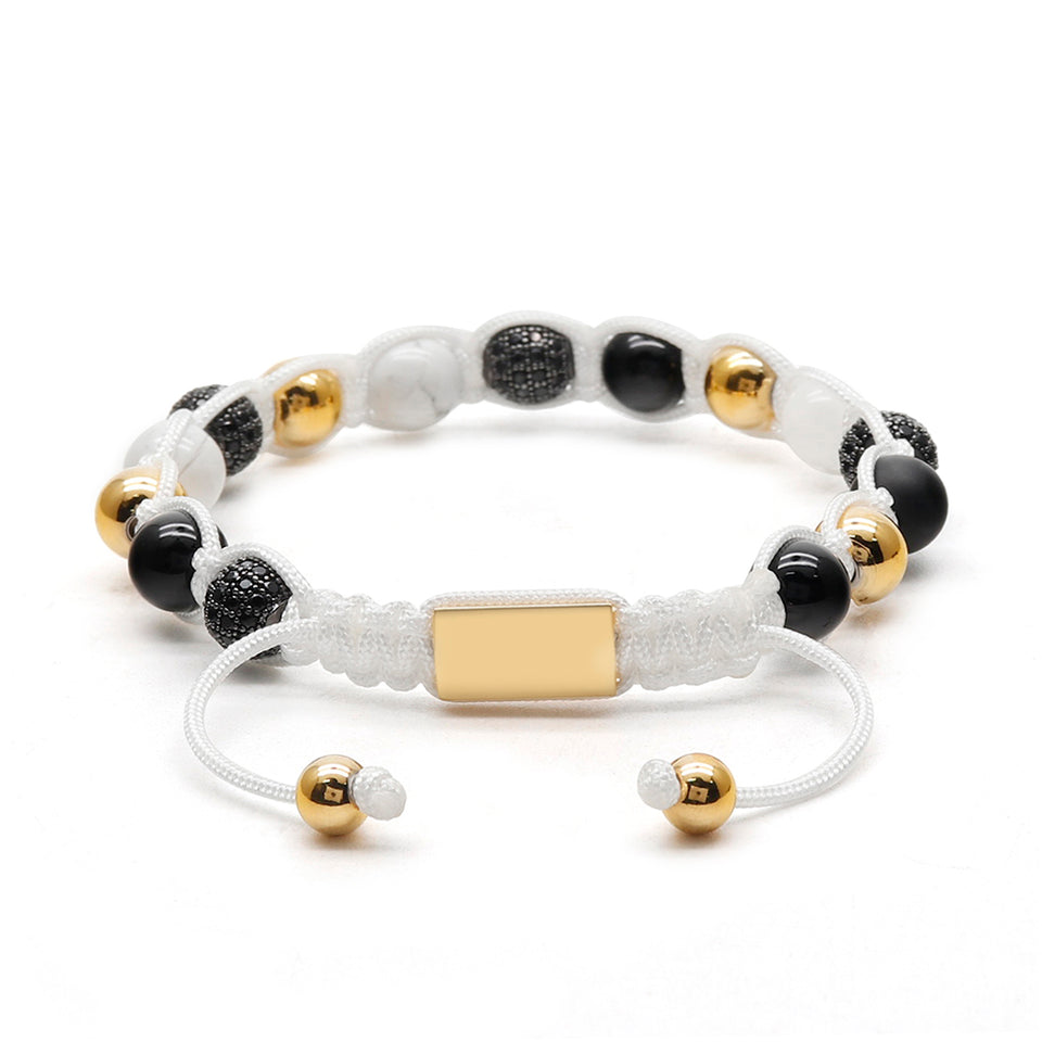 White rope Onyx, Howlite, Quartz, Zirconia Beads & 18K plated Beads