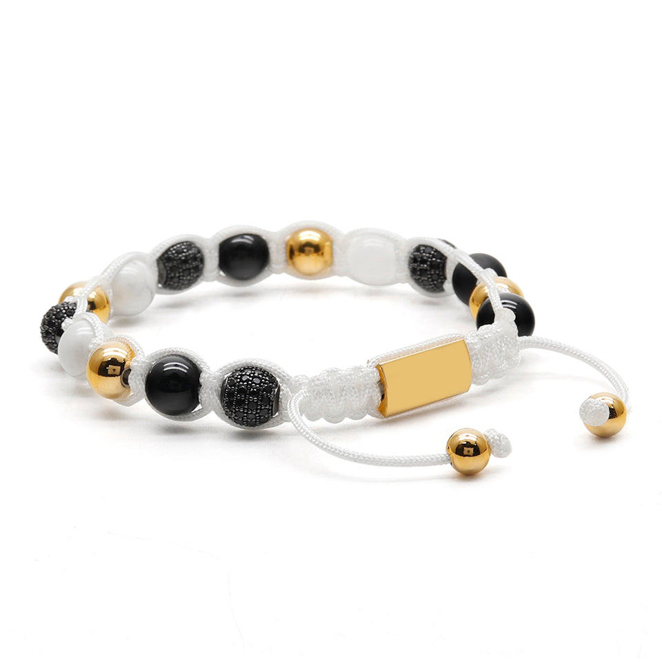 White rope Onyx, Howlite, Quartz, Zirconia Beads & 18K plated Beads