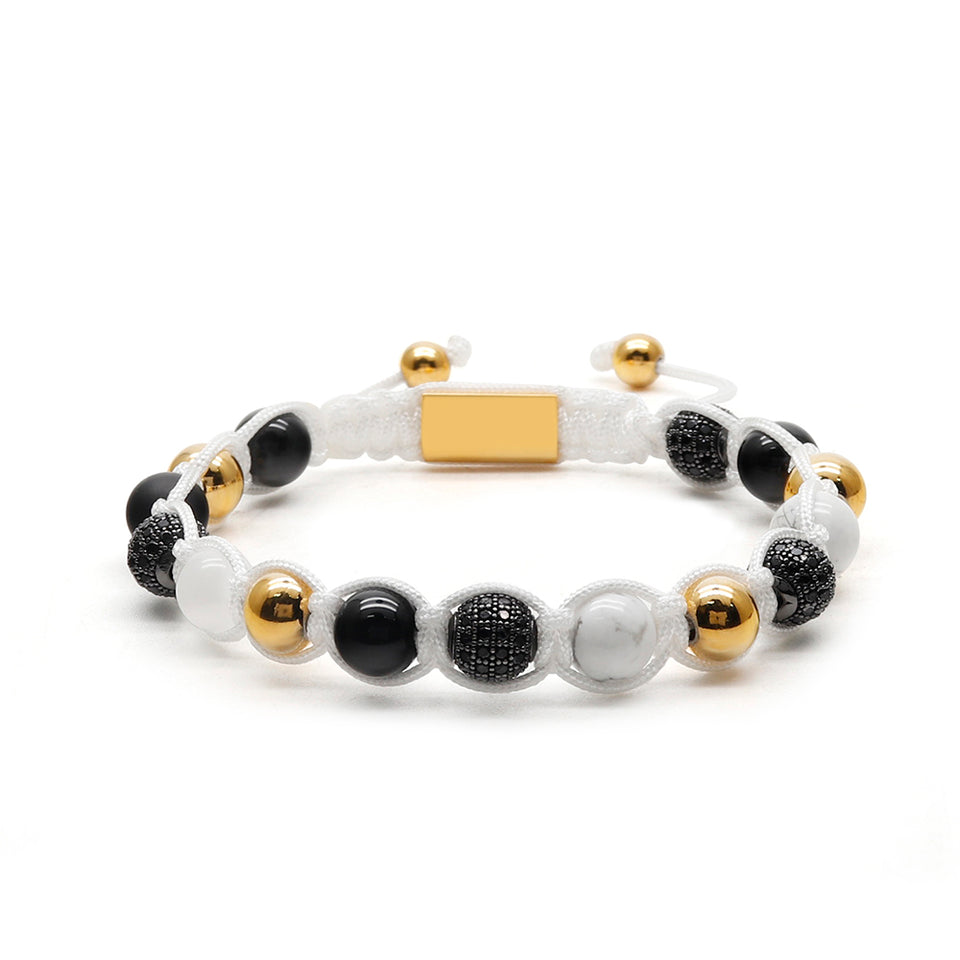 White rope Onyx, Howlite, Quartz, Zirconia Beads & 18K plated Beads