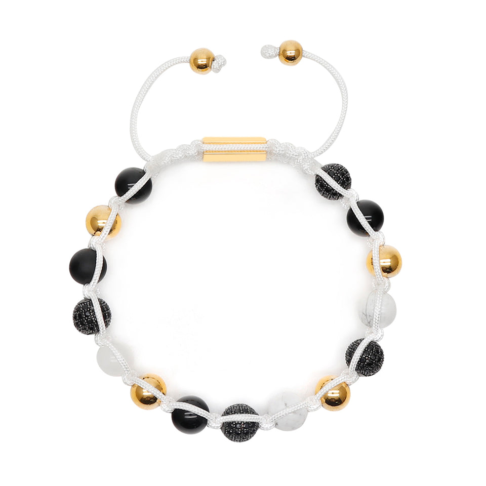 White rope Onyx, Howlite, Quartz, Zirconia Beads & 18K plated Beads
