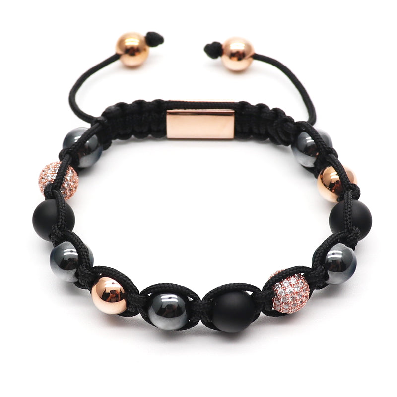 Rose Gold, Black onyx and Hematite Stone Bracelet