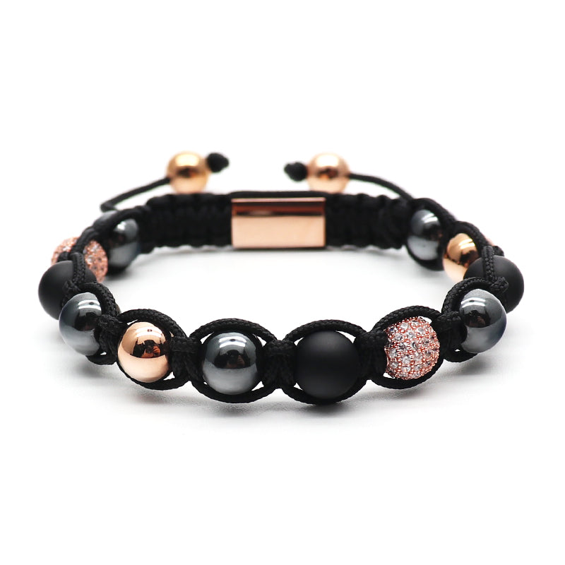 Rose Gold, Black onyx and Hematite Stone Bracelet
