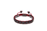 A black and red rope-style bracelet with square zirconia accents.