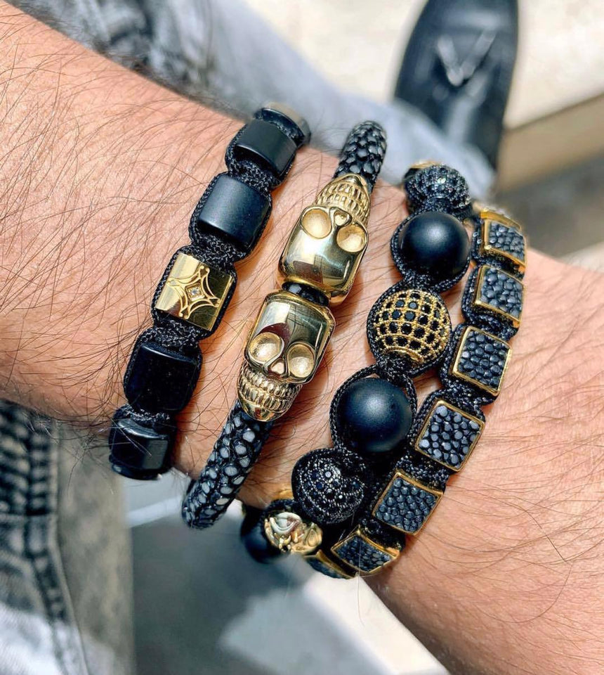 Skull Black Stingray Leather Bracelet